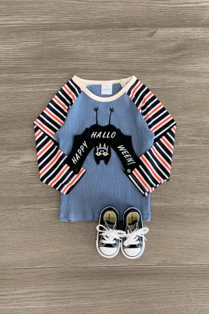"Happy Halloween" Striped Bat Top