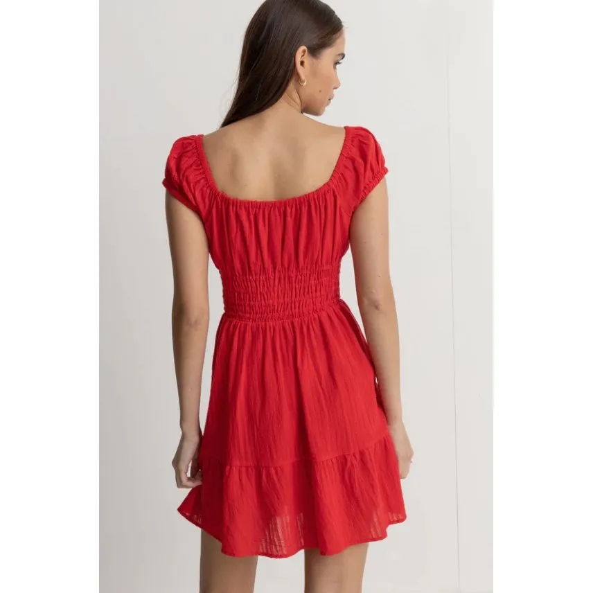 Raya Cap Sleeve Mini Dress - Red Sand