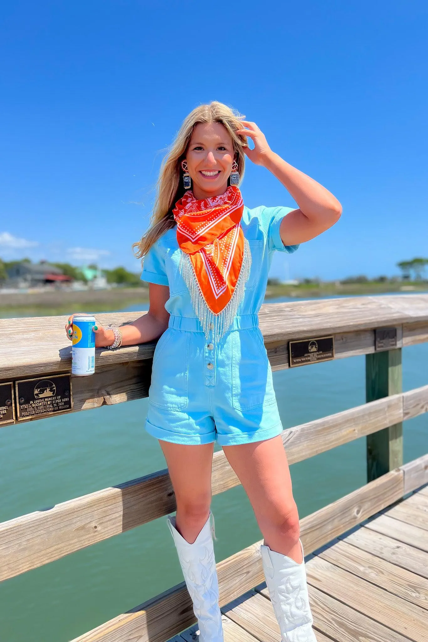 Show Me Your Mumu Spring Blue Denim Cannon Romper