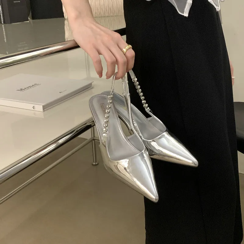 Silver Stiletto Sexy INS Style Versatile Women's Sandals