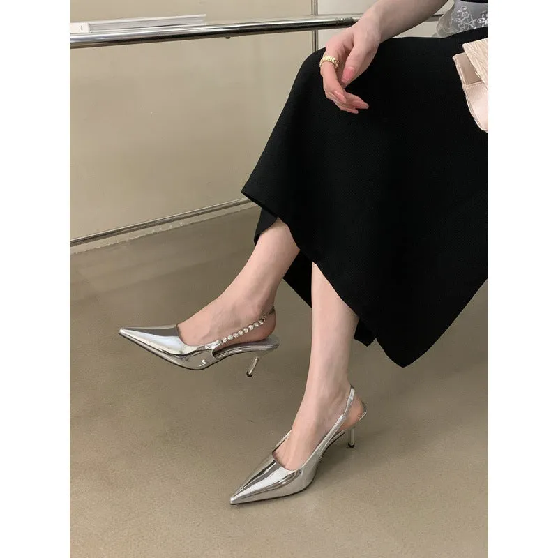 Silver Stiletto Sexy INS Style Versatile Women's Sandals