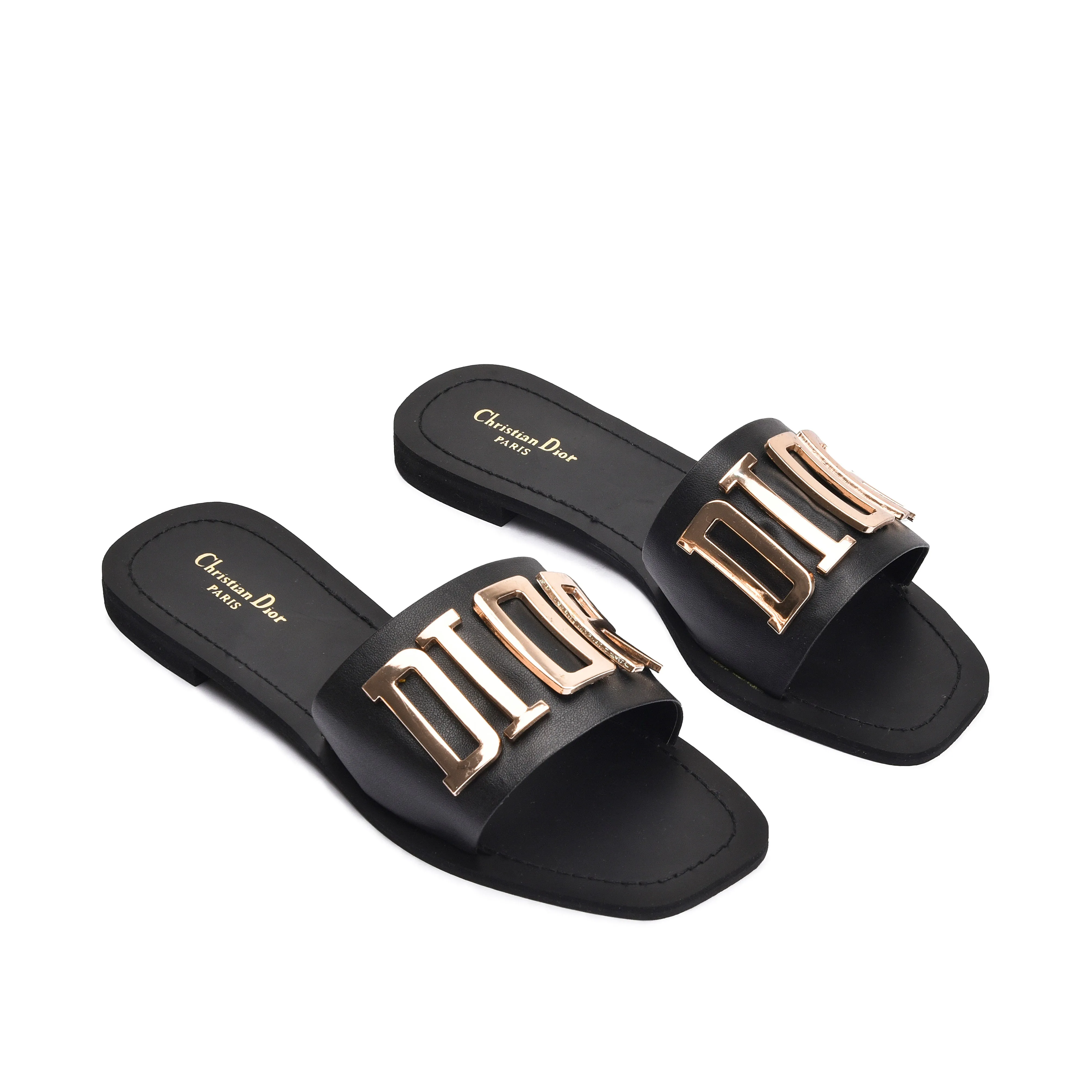 Sleek Black Flats with Gold Accents | 504K-C