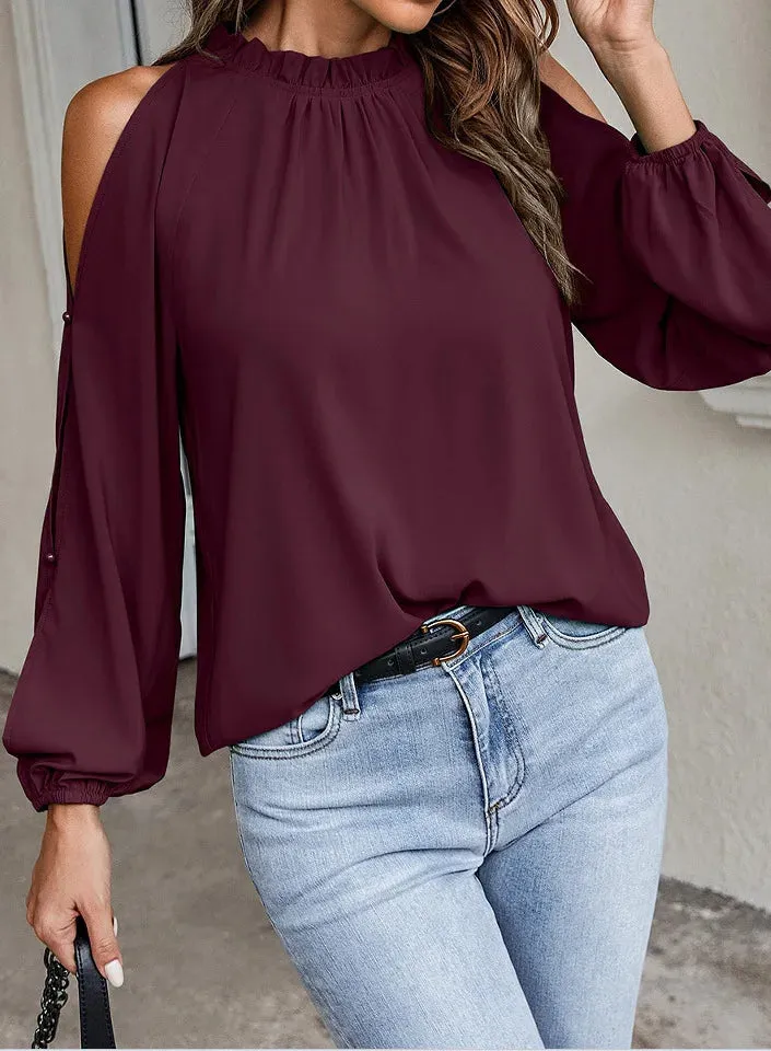 Solid Color Loose Tops Casual Fashion Long Sleeve Shirt Women Blouse