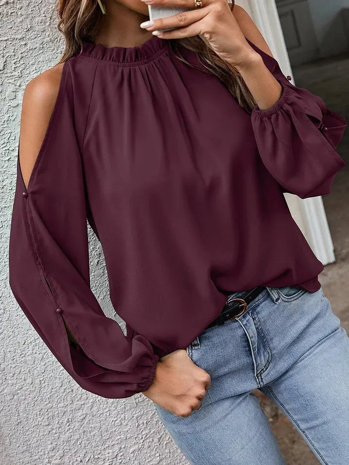 Solid Color Loose Tops Casual Fashion Long Sleeve Shirt Women Blouse