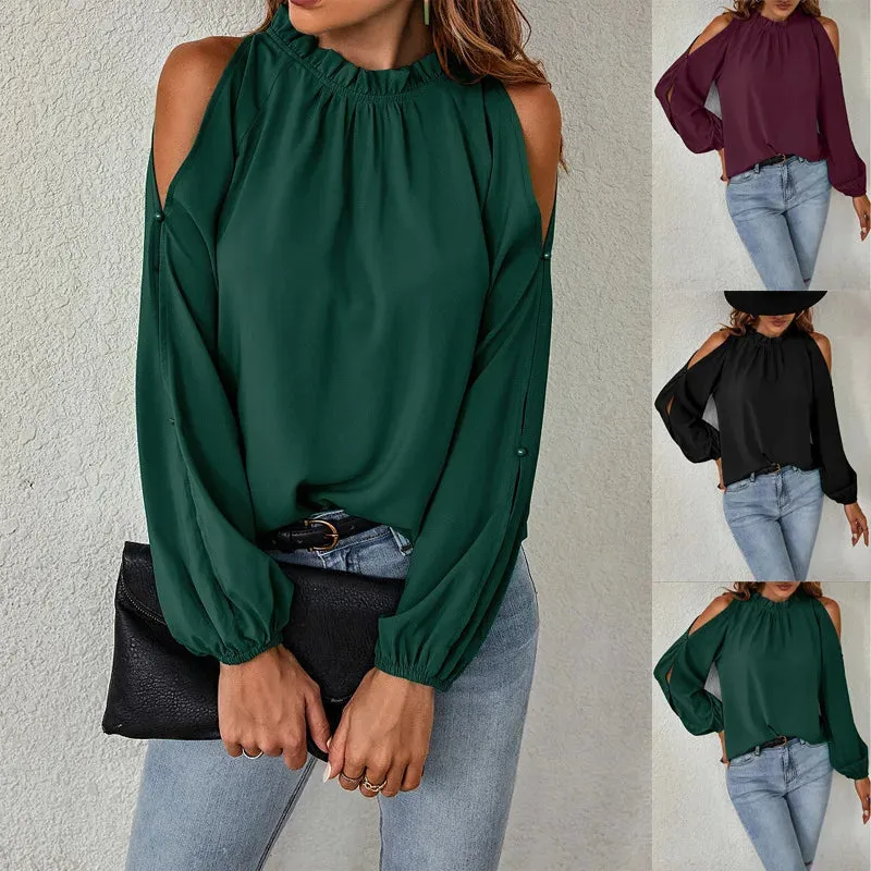 Solid Color Loose Tops Casual Fashion Long Sleeve Shirt Women Blouse