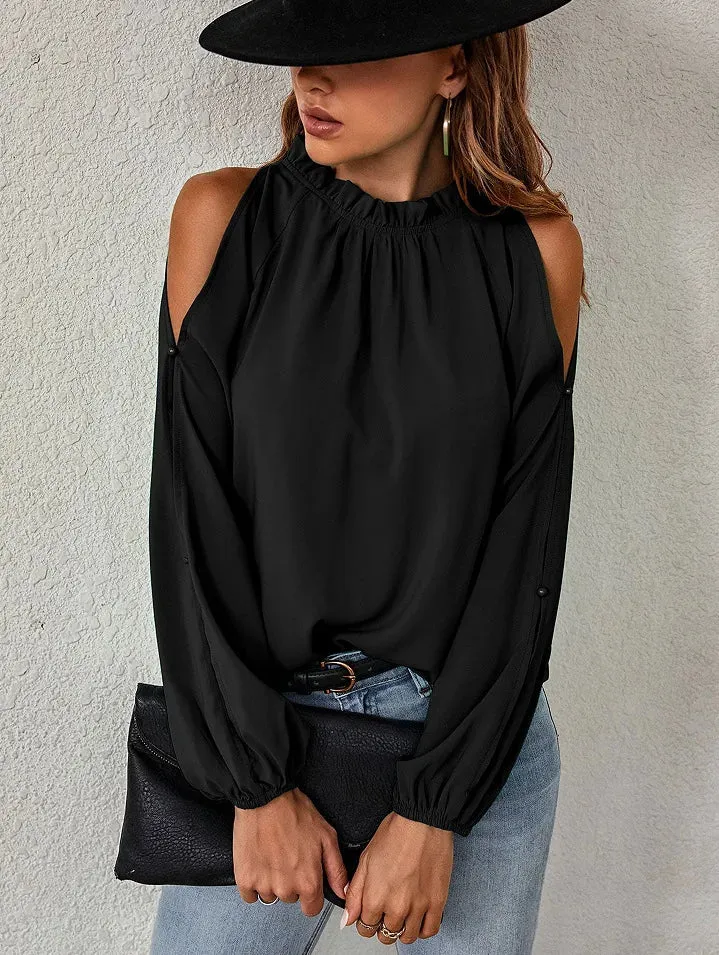 Solid Color Loose Tops Casual Fashion Long Sleeve Shirt Women Blouse