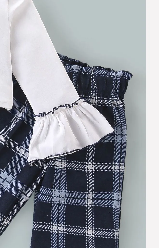 Solid Frilled Top Checkered Palazzo Set