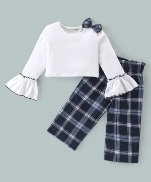 Solid Frilled Top Checkered Palazzo Set