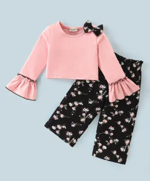 Solid Frilled Top Floral Palazzo Set
