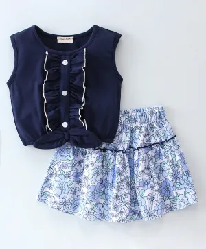 Solid Top with Floral Skirt Set