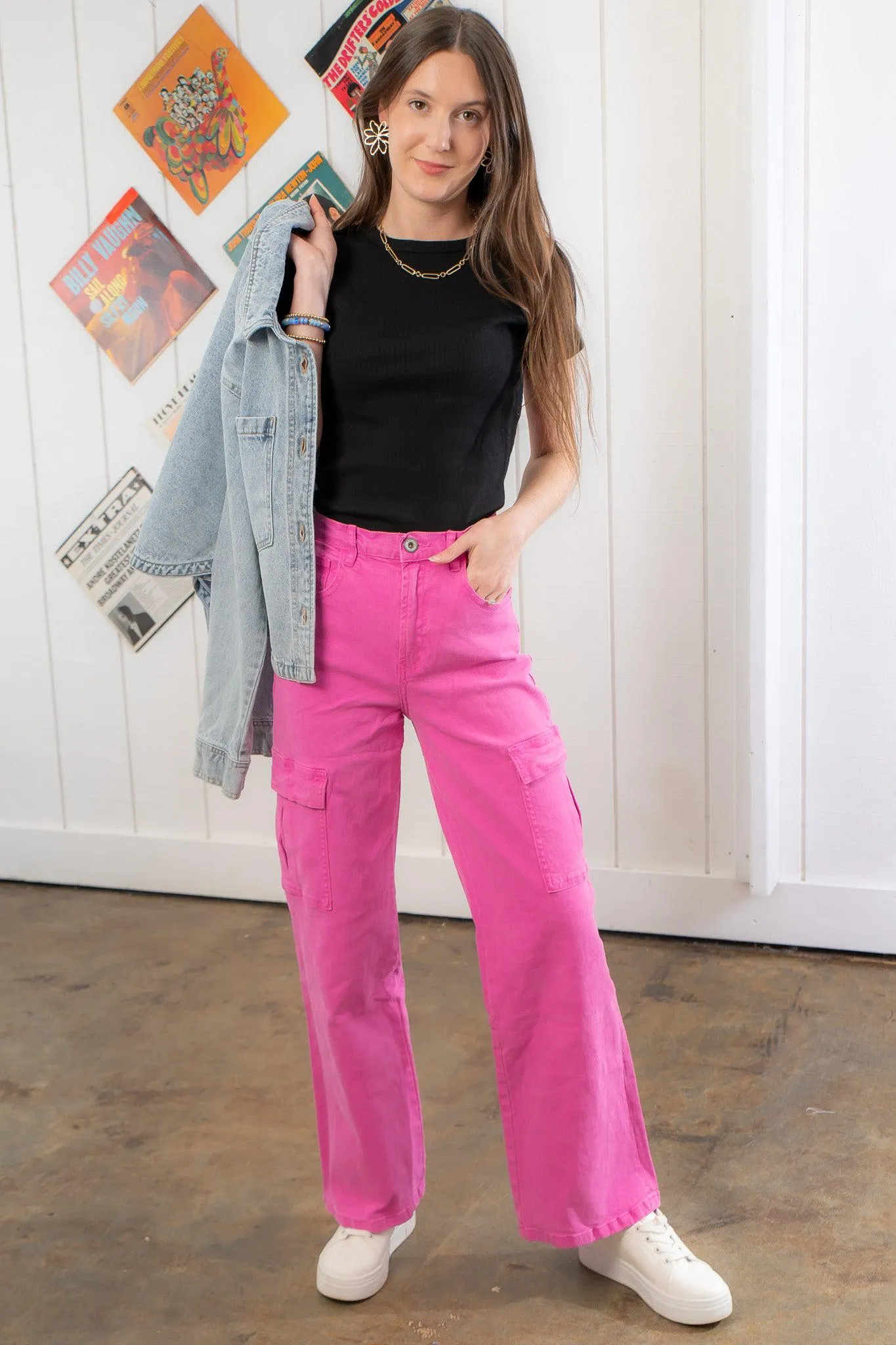 Stevie Bright Pink Cargo Straight Jean