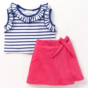 Striped Frilled Top Flapped Short Set
