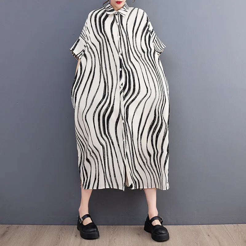 Summer New Arrival Zebra Print Loose Fit Shirt Dress