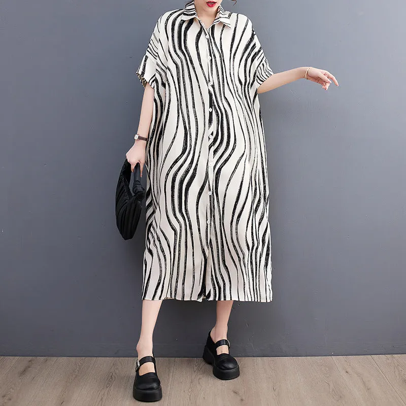 Summer New Arrival Zebra Print Loose Fit Shirt Dress