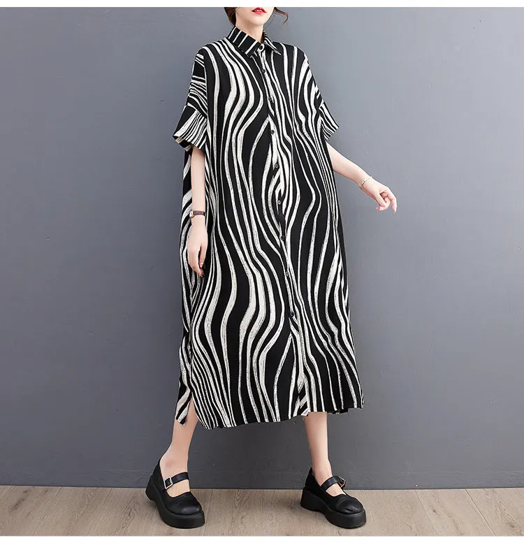 Summer New Arrival Zebra Print Loose Fit Shirt Dress