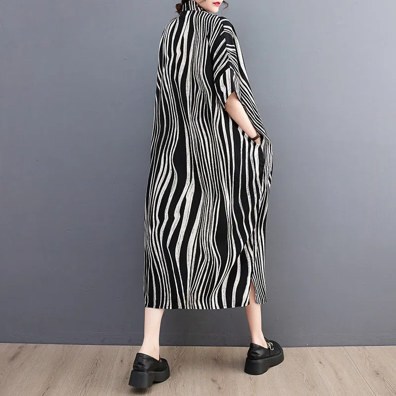 Summer New Arrival Zebra Print Loose Fit Shirt Dress