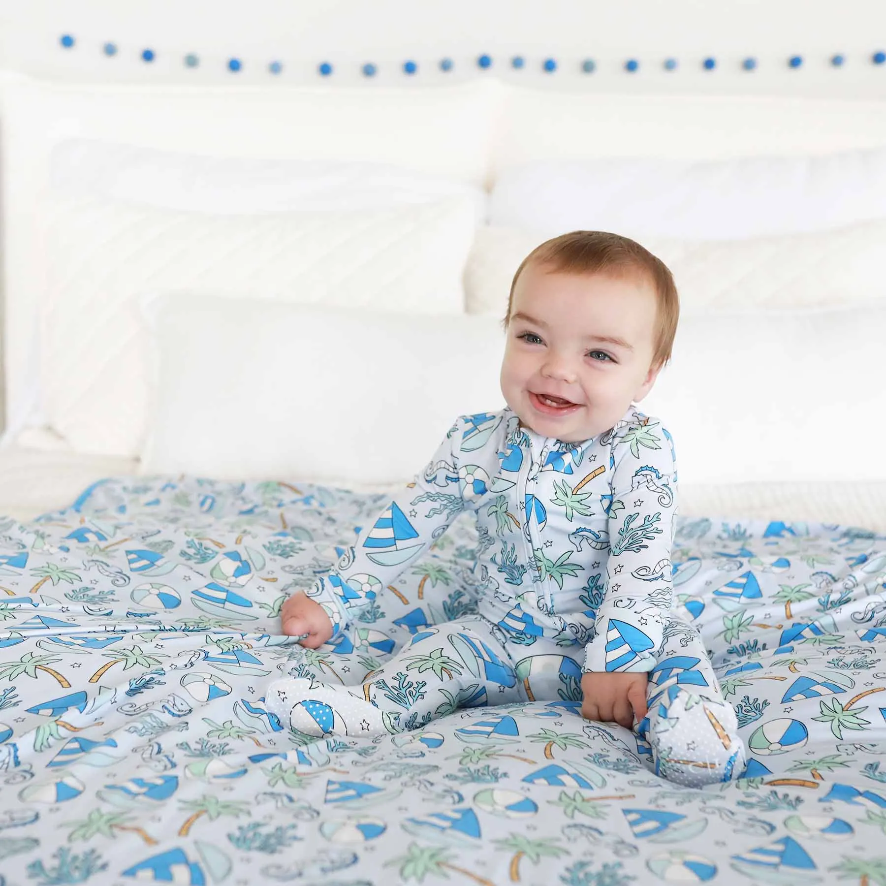 Tiny Tides Zipper Footie | Blue