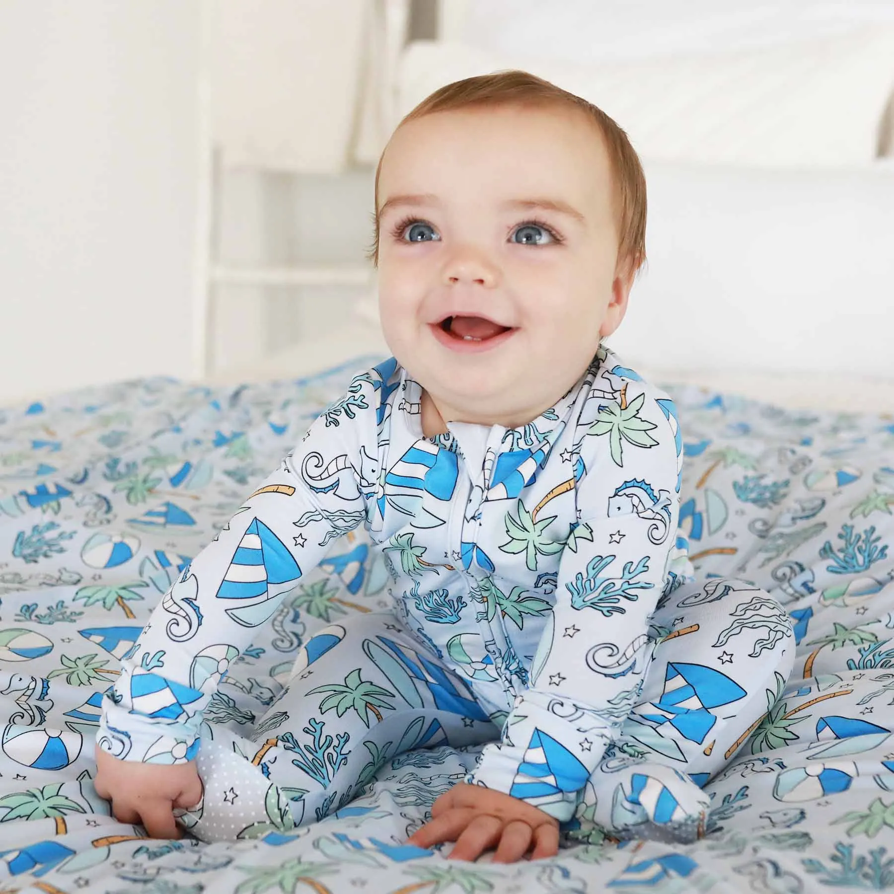 Tiny Tides Zipper Footie | Blue