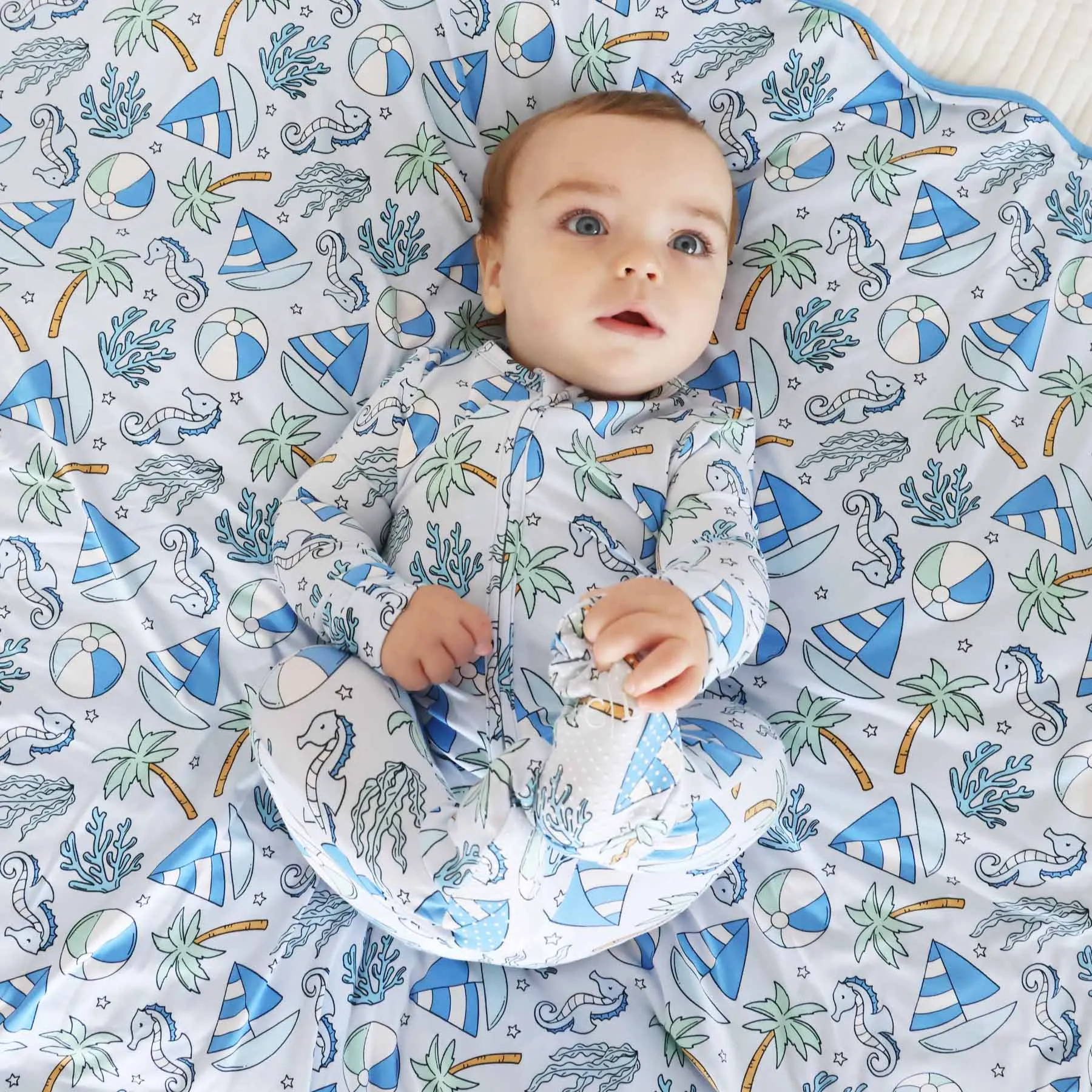 Tiny Tides Zipper Footie | Blue