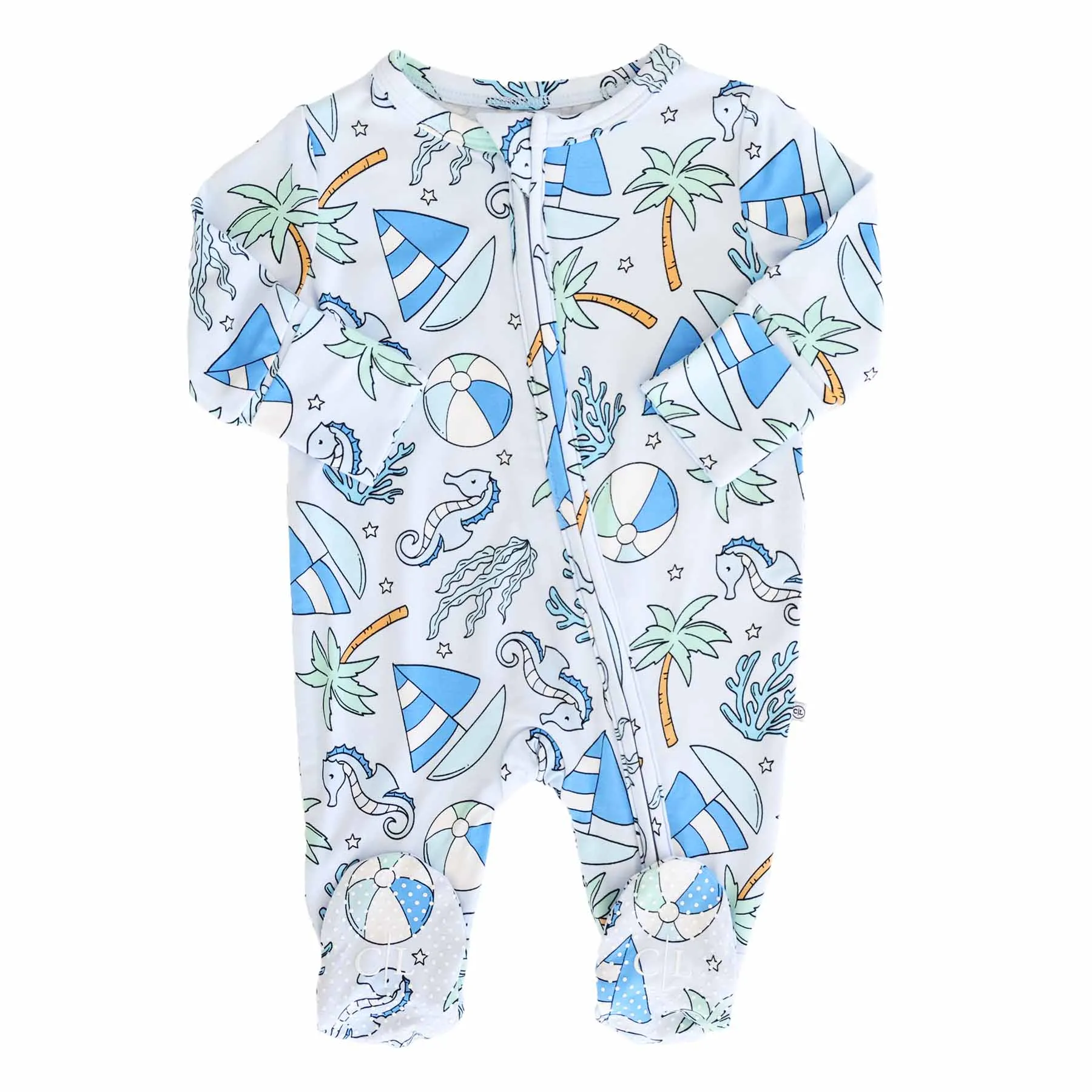 Tiny Tides Zipper Footie | Blue