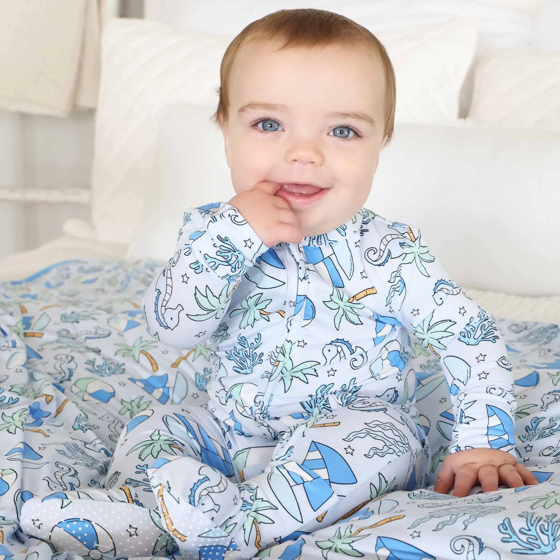 Tiny Tides Zipper Footie | Blue
