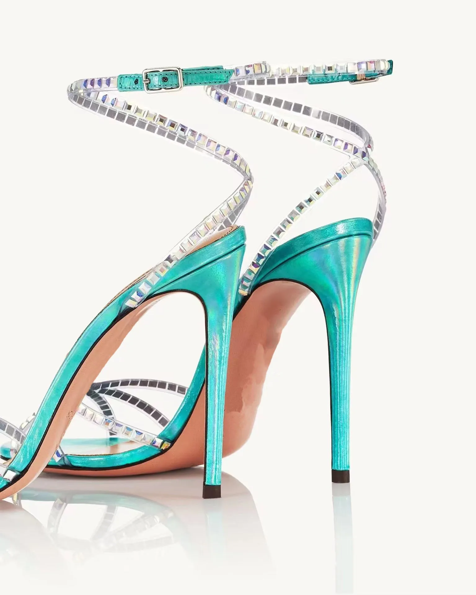 Translucent Film Round-Toe Cross-Strap Stiletto Sandals