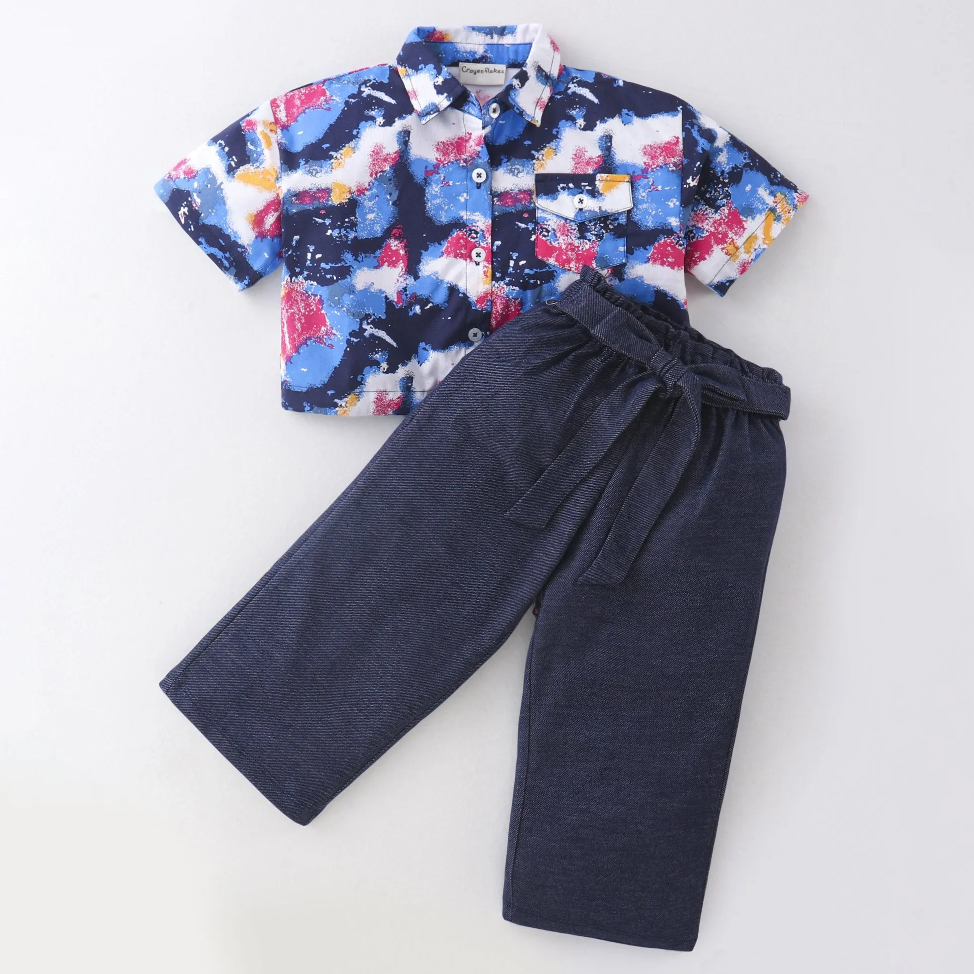 Tue and Dye Printed Crop Shirt Palazzo Set