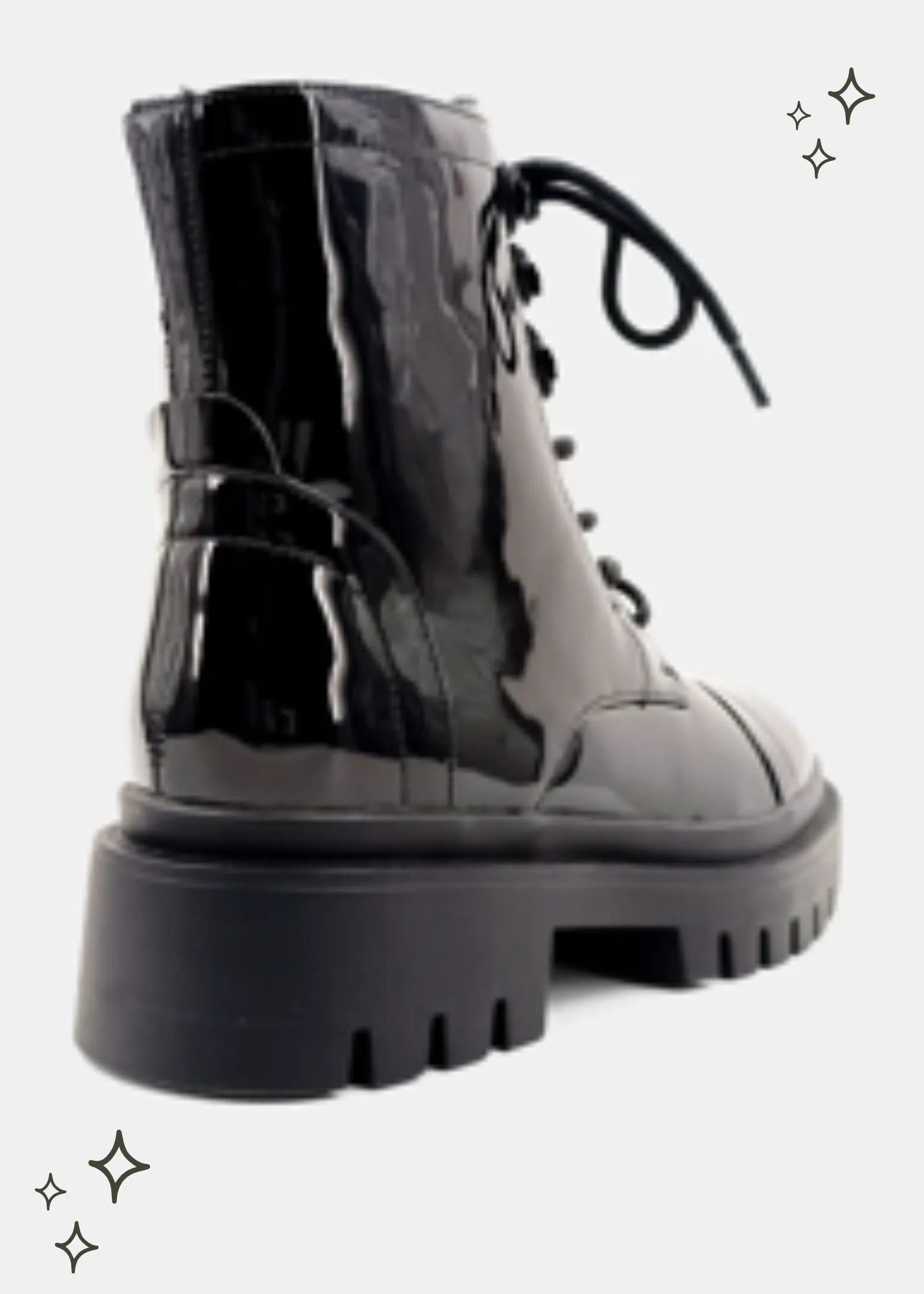 Ursula Black Patent Combat Boot
