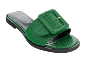 Ventutto Green Wide Buckle Flat Leather Slide-