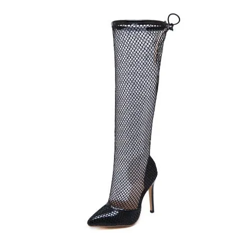 Versatile hollow mesh over the knee stiletto boots cool boots