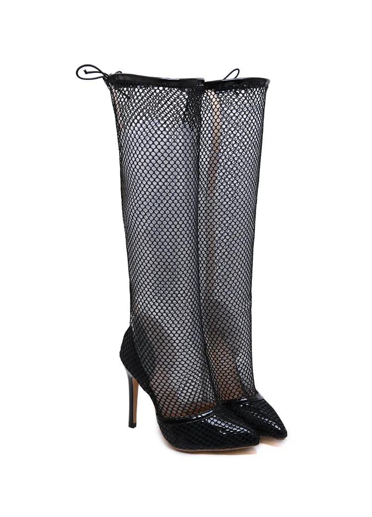 Versatile hollow mesh over the knee stiletto boots cool boots