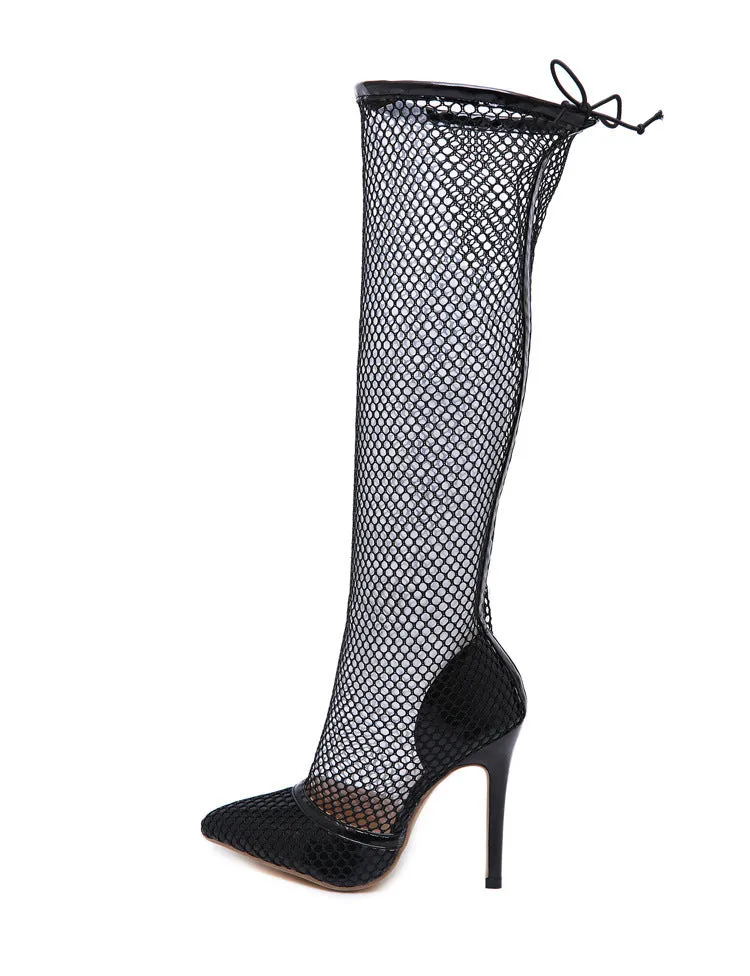 Versatile hollow mesh over the knee stiletto boots cool boots