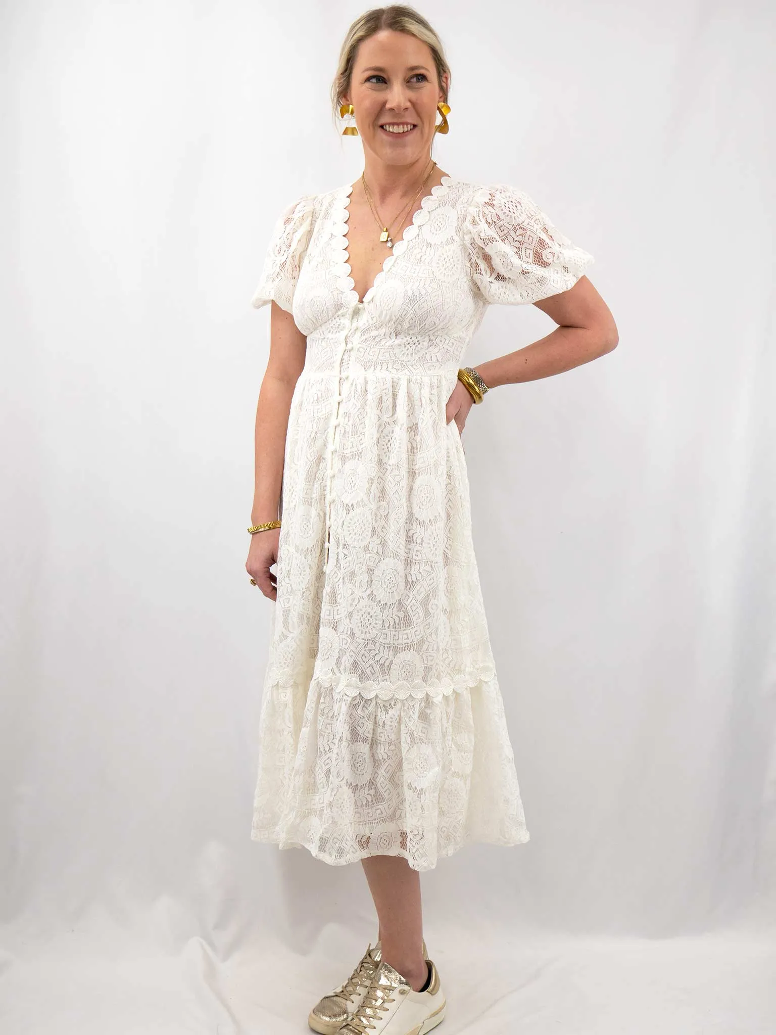 White Lace Midi Dress