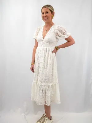 White Lace Midi Dress