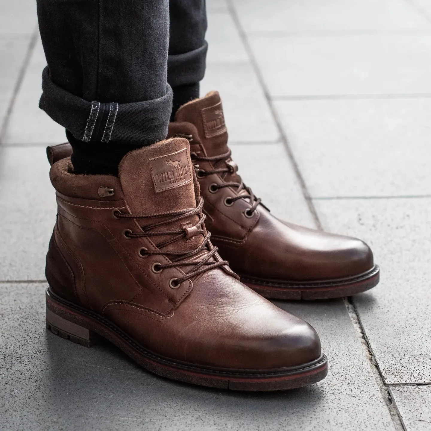 Wild Rhino Redback Camel Brown 6 Eyelet Zip Ankle Boot Made In Portugal