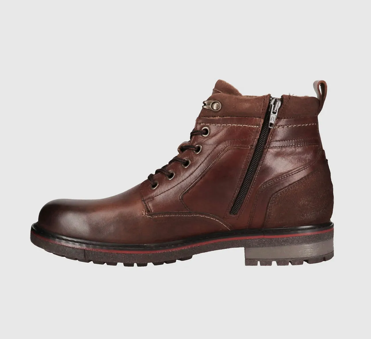 Wild Rhino Redback Camel Brown 6 Eyelet Zip Ankle Boot Made In Portugal