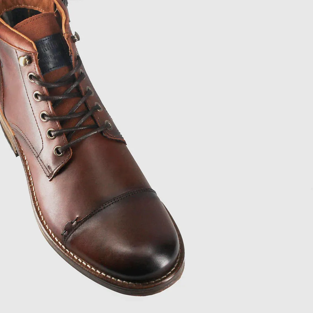 Wild Rhino Scotia Burnished Brown 6 Eyelet Zip Ankle Boot Made In Portugal