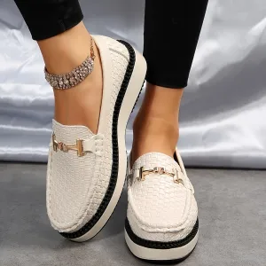 Women's Braided Textured Loafers, Buckle Decor Round Toe Shoes