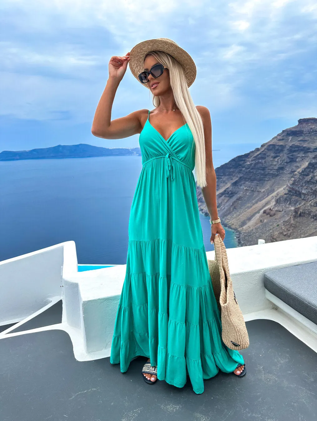 Women's Multi-color Casual Fashion V-neck Dress With Suspenders