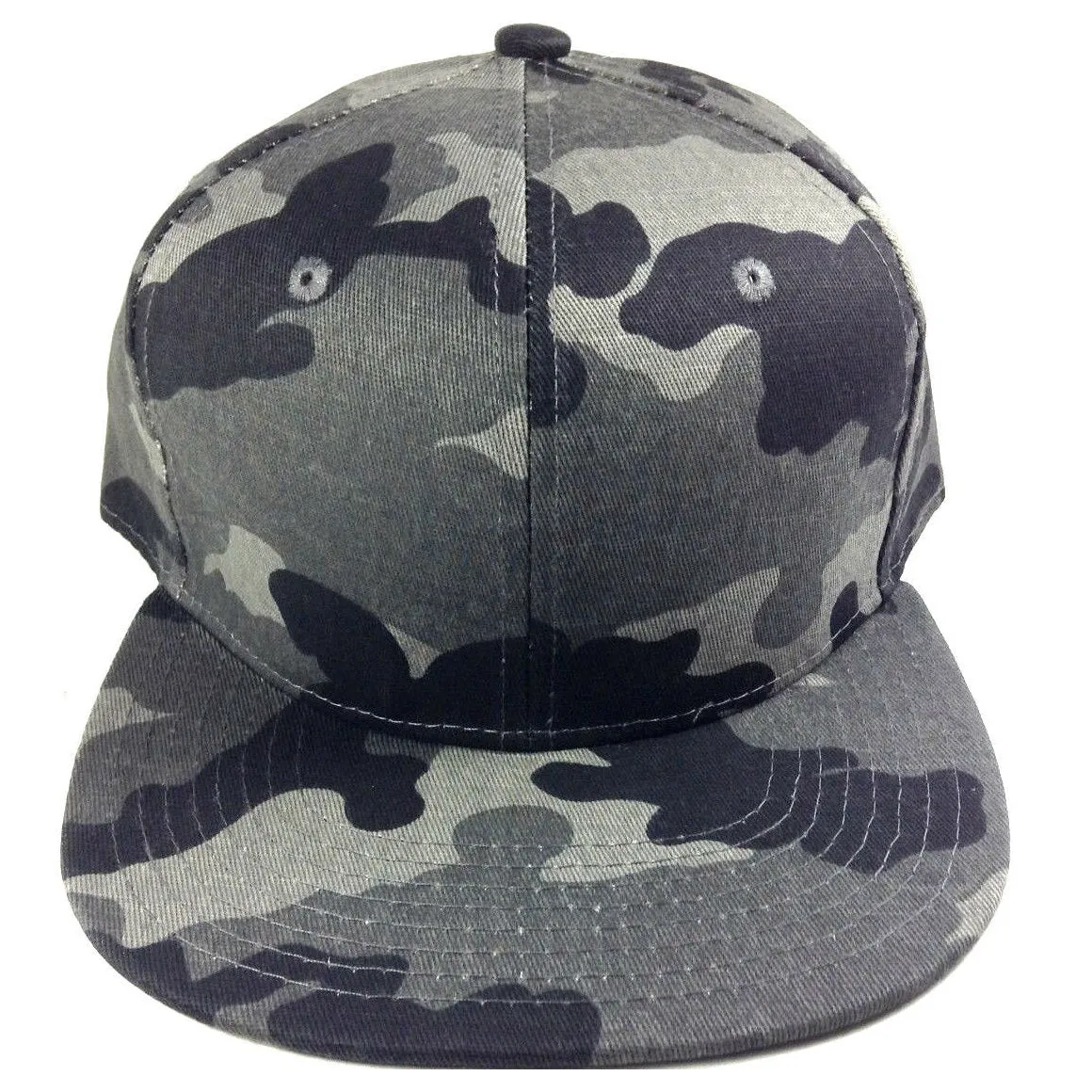 Woodland Camo Grey & Black All Over Print Camouflage Flat Bill Snapback