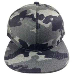 Woodland Camo Grey & Black All Over Print Camouflage Flat Bill Snapback