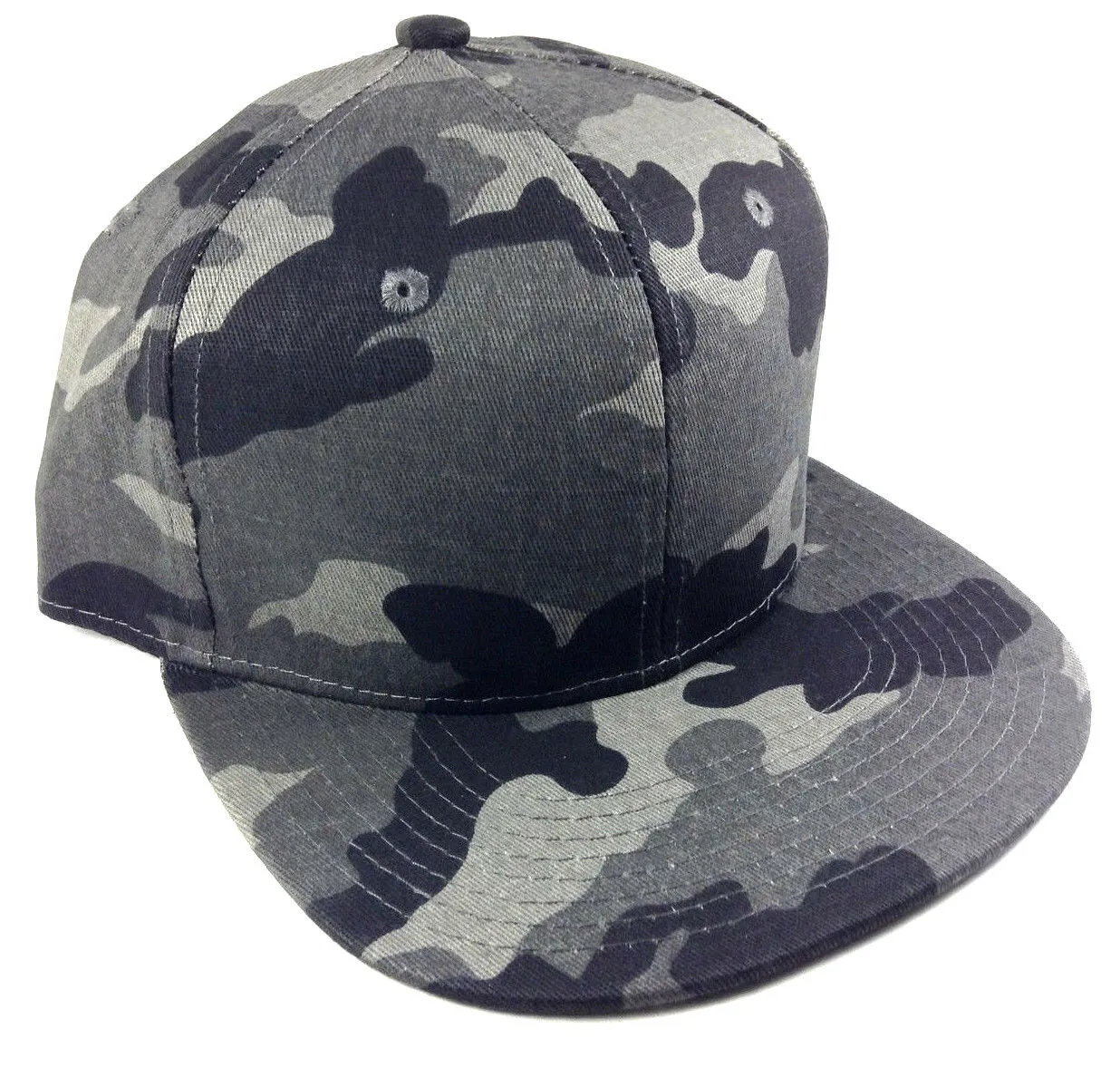 Woodland Camo Grey & Black All Over Print Camouflage Flat Bill Snapback